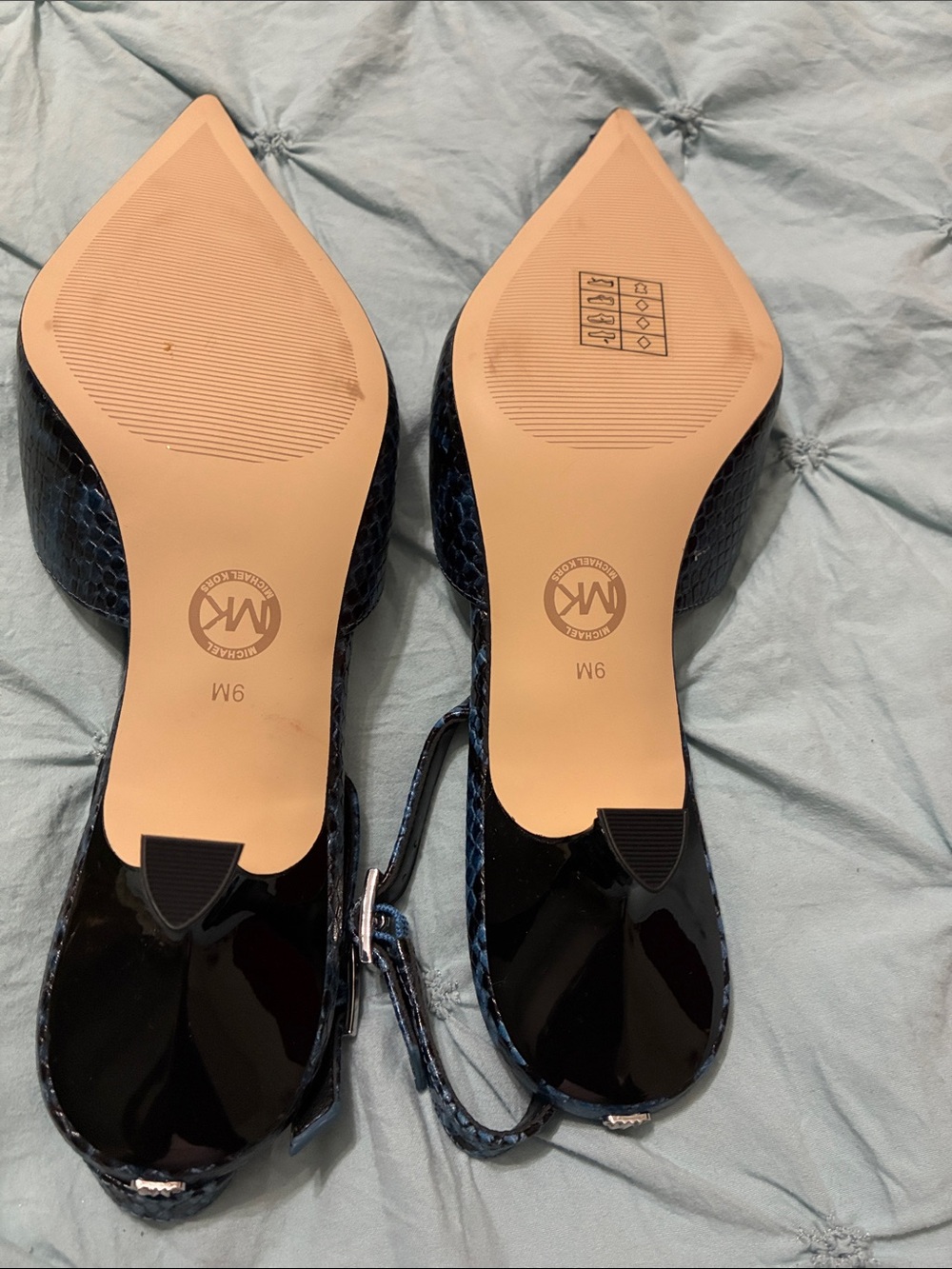Michael Kors Blue and Black Snake-Print Pointed Slingback Heels - Picture 3 of 5